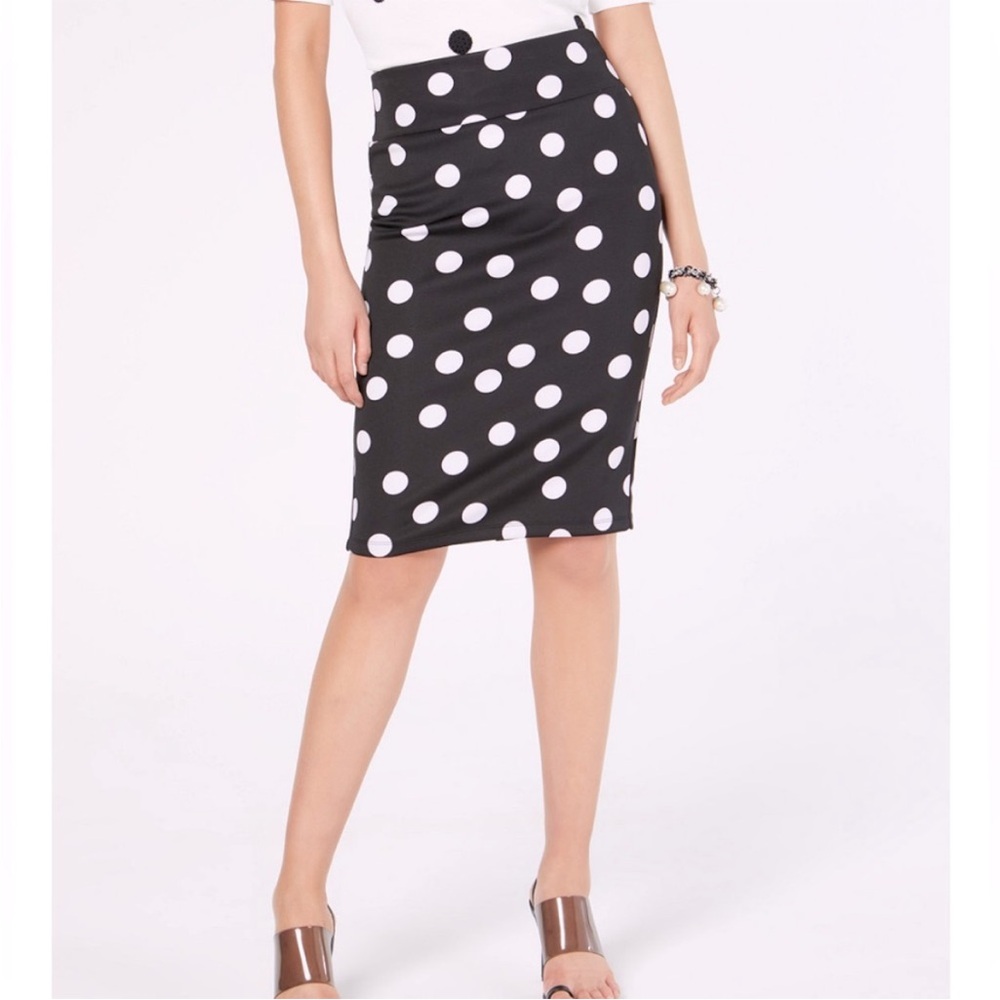 I.N.C. Polka Dot Pencil Skirt, Black and White Minimalist Spot Skirt with Slit